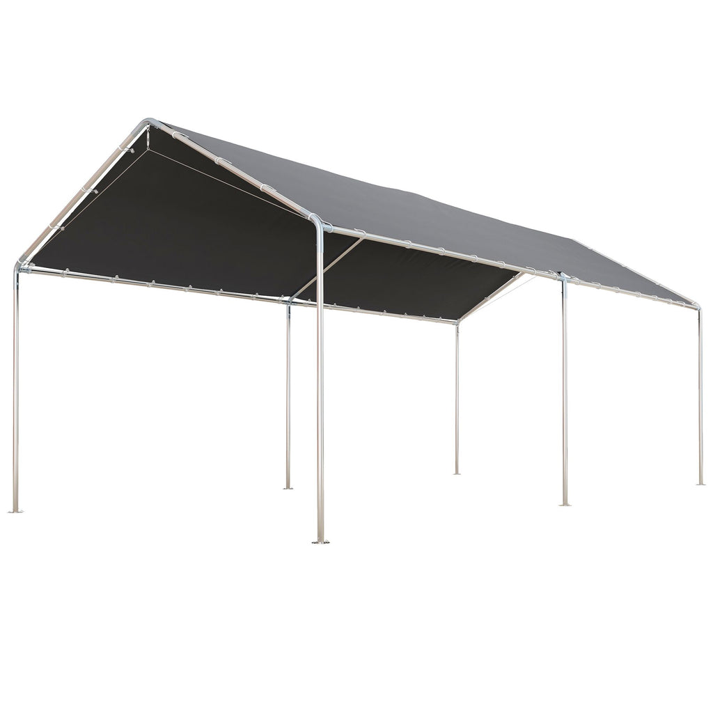 9.6' x 19.5' Carport Heavy Duty Galvanized Car Canopy w/ Included Anchor Kit, 3 Reinforced Steel Cables, Gray