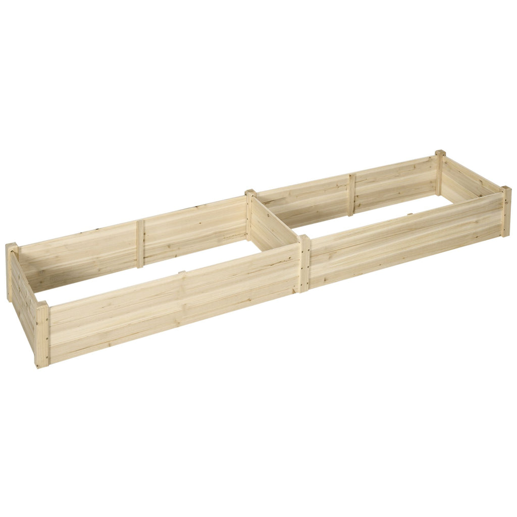 96" x 24" x 10" Wooden Raised Garden Bed with 2 Planter Boxes and Non-woven Fabric Liner for Patio, Natural