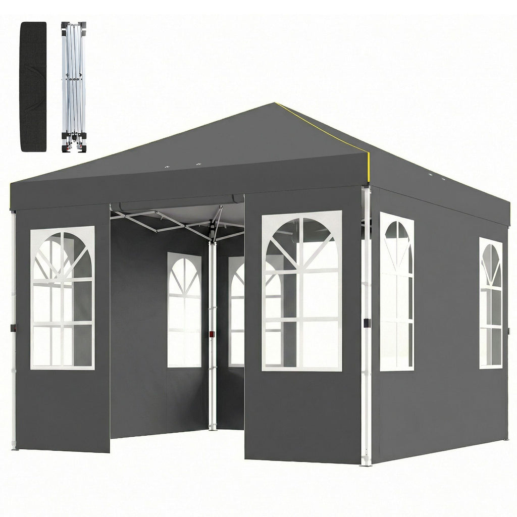 9.6 x 9.6 ft Pop Up Canopy Tent with Sidewalls, One Push Setup, UPF50+ Portable Instant Canopy Shelter, Dark Gray