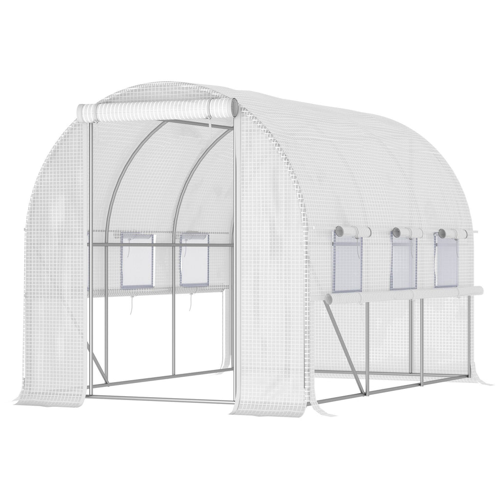 9.7' x 6.5' x 6.5' High Tunnel Greenhouse, with Anti-Tear PE Cover, Zipper Doors and Mesh Windows, Steel Frame, Walk-in Green House, White