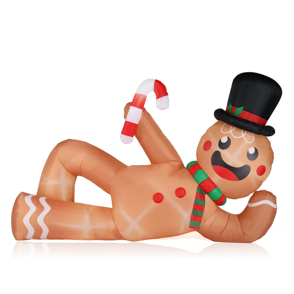 9.8 FT Lighted Christmas Inflatable Decoration, Large Inflatable Lying Gingerbread Man, Funny Blow Up Yard Decorations with Built-in LED Lights for Holiday Party Front Yard Lawn Garden Decor