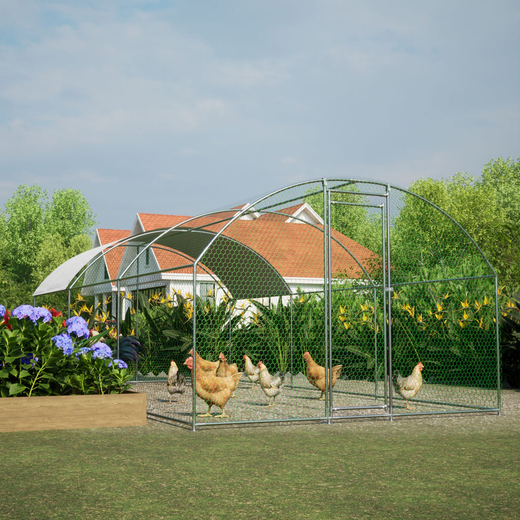 9.84' x 19.68' x 6.56' Large Chicken Coop Metal Chicken Run with Waterproof and Anti-UV Cover