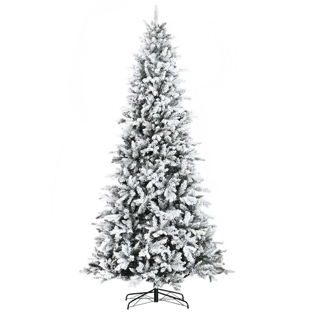 9ft Christmas Tree Snow Flocked Artificial Christmas Tree with Downswept 616 Realistic Cedar Branches, Auto Open, Green