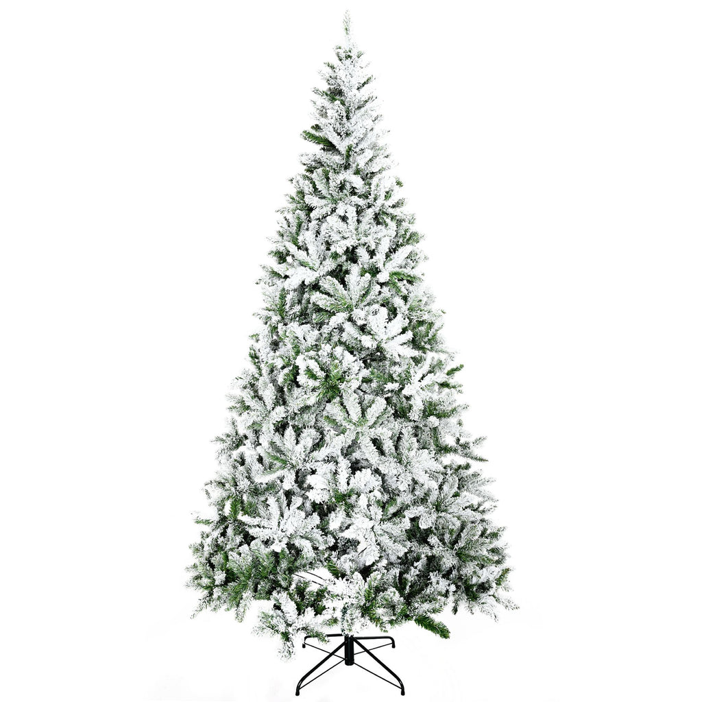 9ft Flocked Artificial Christmas Tree with 1890 Branches Green and White