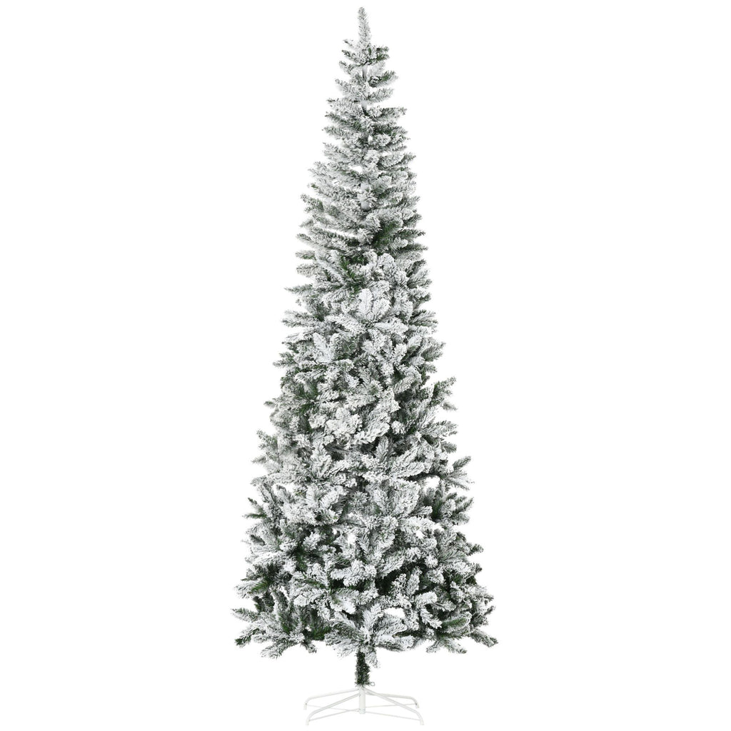 9ft Flocked Pencil Christmas Tree Artificial Xmas Decoration Automatic Open Green