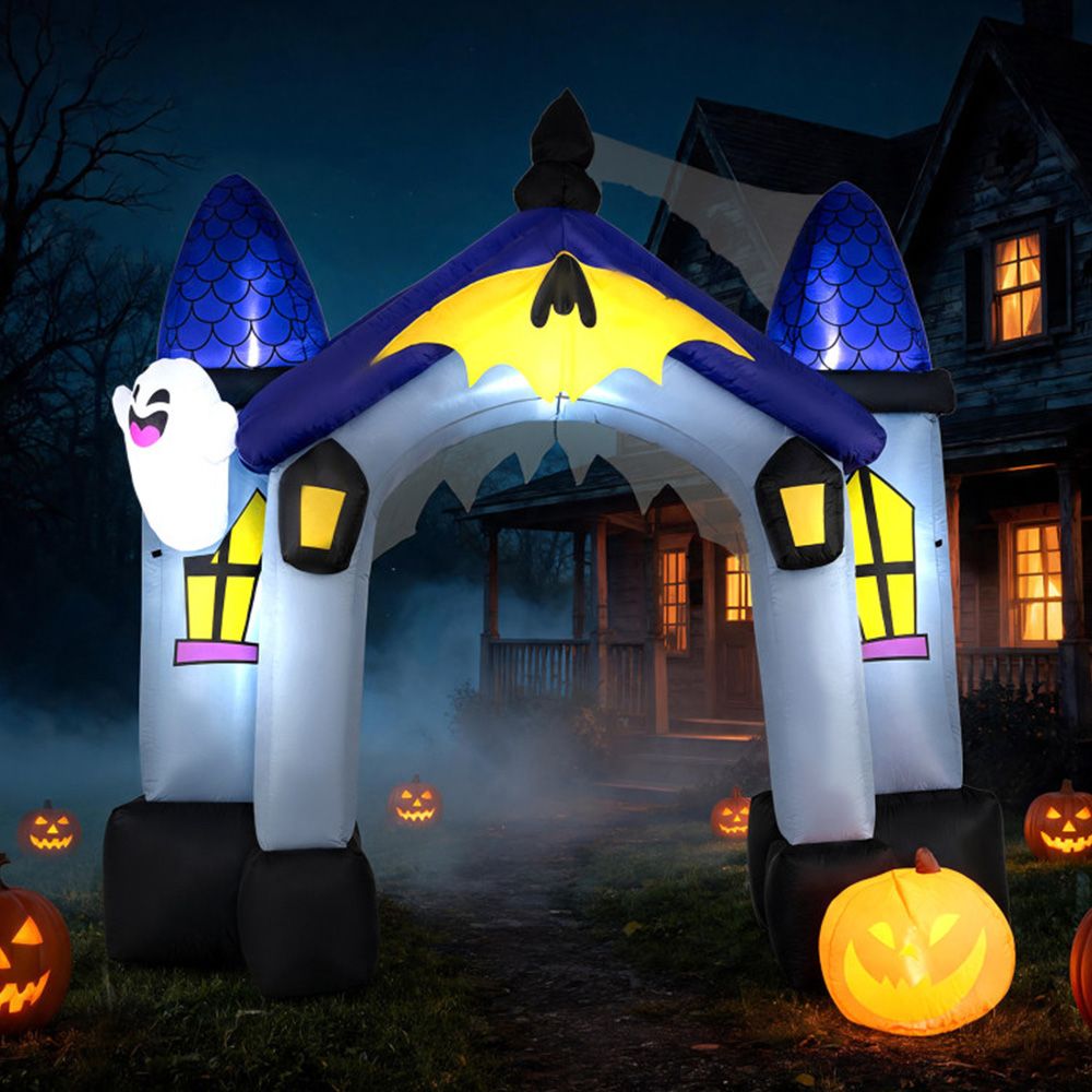9FT Halloween Inflatable Archway with LED Lights Large Castle Blow Up Entrance Arch