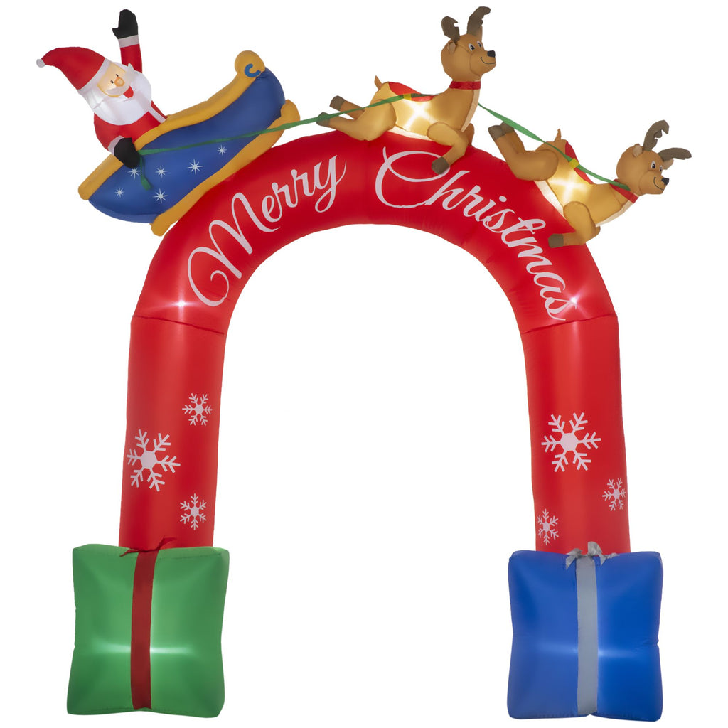 9ft Inflatable Christmas Arch with Santa Claus Riding a Sled, Blow-Up Outdoor LED Yard Display for Garden, Lawn, Party