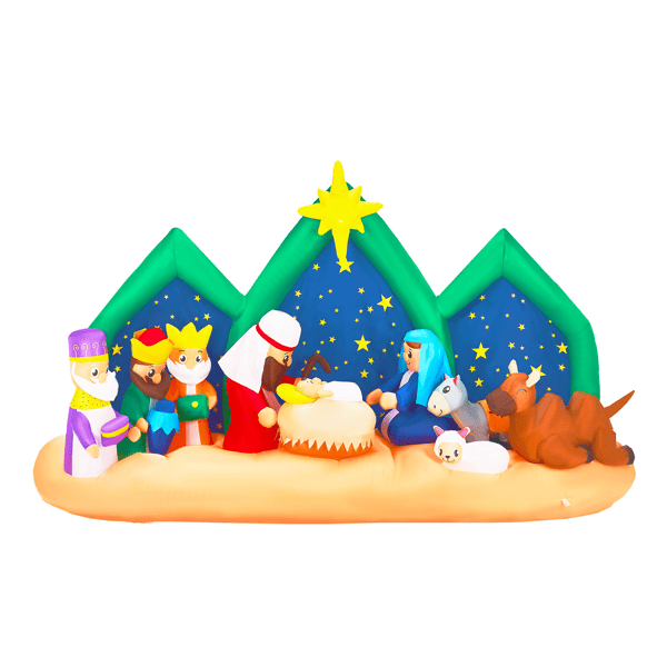 9FT Lighted Christmas Inflatable Decoration, Inflatable Nativity Scene with Starry Night Backdrop, Blow Up Yard Decorations with Built-in LED Lights for Holiday Party Front Yard Lawn Garden Decor