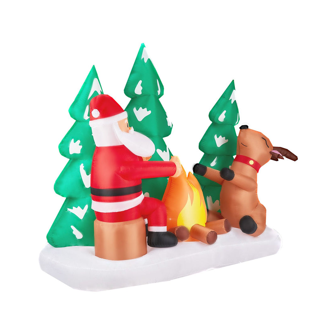 9FT Lighted Christmas Inflatable Decoration, Inflatable Santa and Reindeer Around Campfire, Funny Blow Up Yard Decorations with Built-in LED Lights for Holiday Party Front Yard Lawn Garden Decor