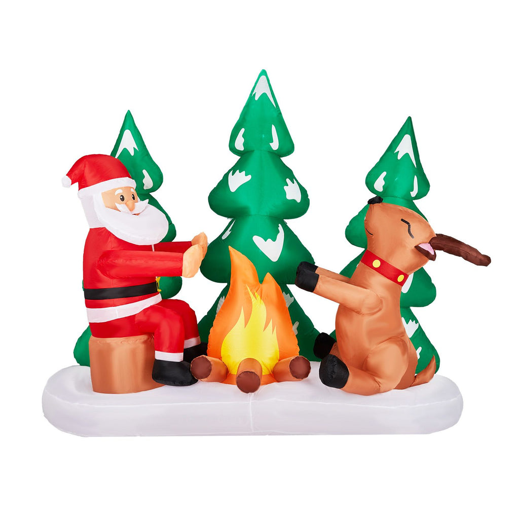 9FT Lighted Christmas Inflatable Decoration, Inflatable Santa and Reindeer Around Campfire, Funny Blow Up Yard Decorations with Built-in LED Lights for Holiday Party Front Yard Lawn Garden Decor
