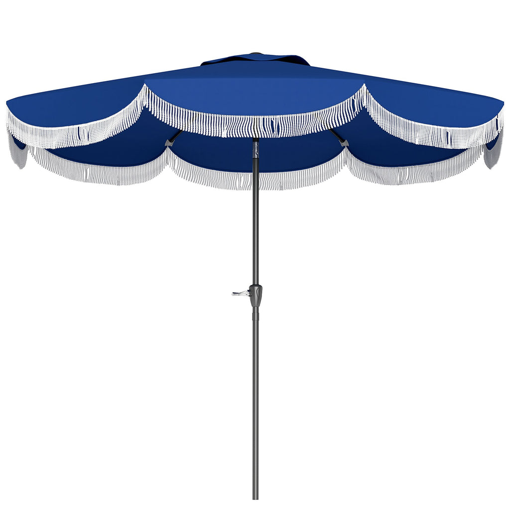 9FT Patio Umbrella, UPF 30+ Outdoor Market Umbrella with Crank, 8 Ribs, Push Button Tilt, Vented Patio Table Umbrella for Deck Backyard Lawn, Navy Blue