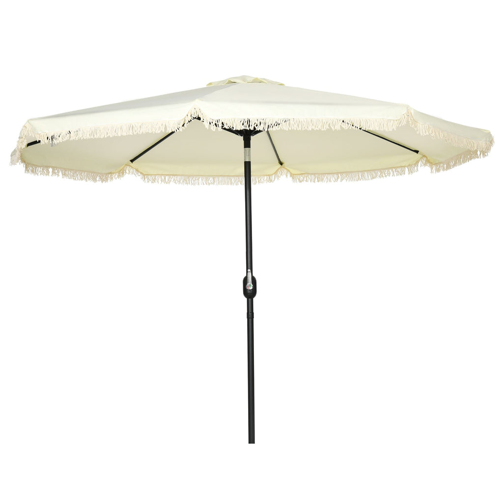 9ft Patio Umbrella with Push Button Tilt and Crank, Outdoor Market Table Umbrella with Fringed Tassles and 8 Ribs, for Garden