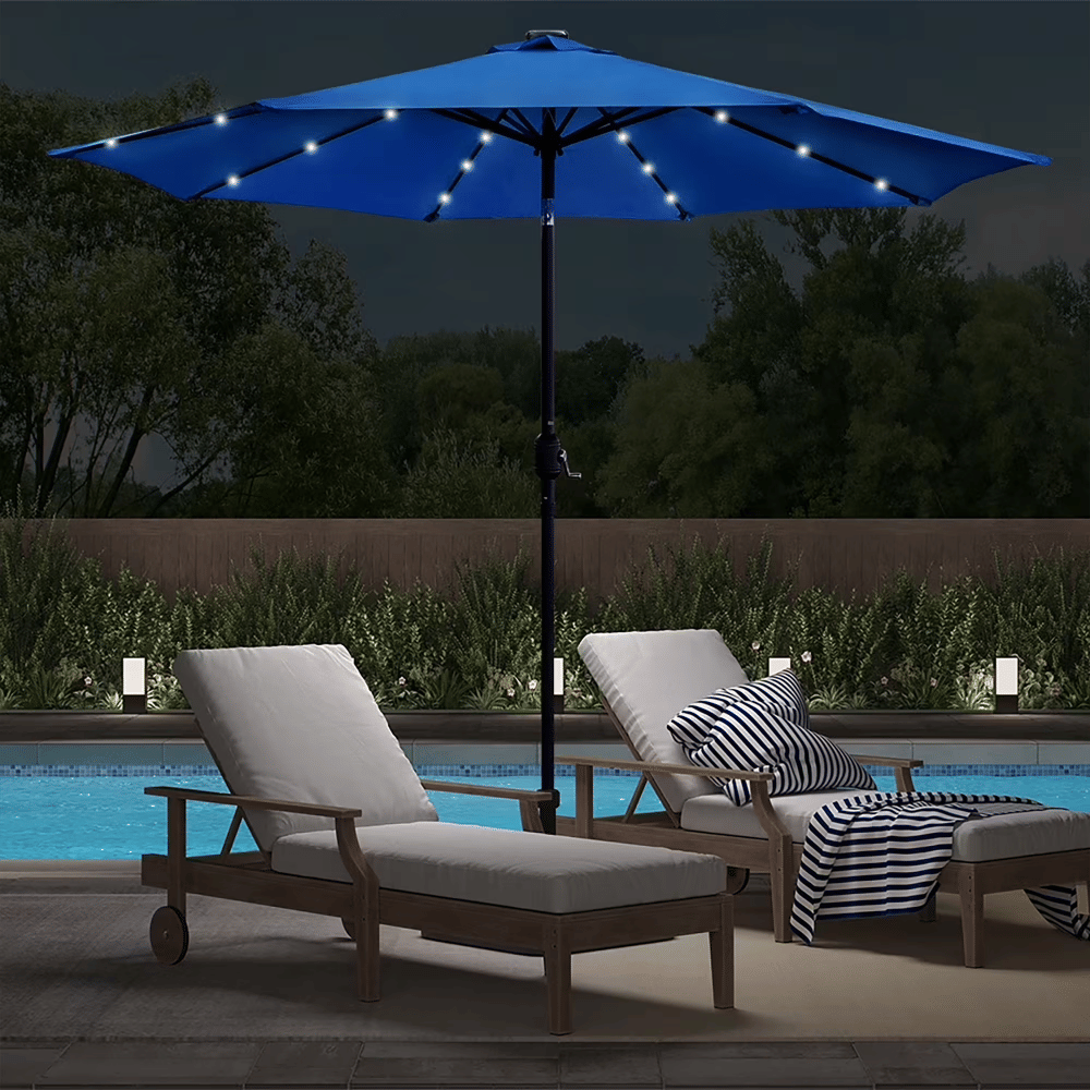 9ft Solar LED Lighted Patio Umbrella,TableMarket Umbrella, Outdoor UmbrellaforGarden, Deck,Backyard, PoolandBeach, Blue