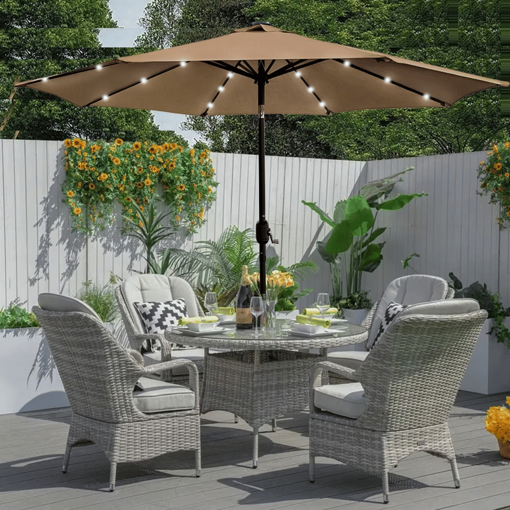 9ft Solar LED Lighted Patio Umbrella,TableMarket Umbrella, Outdoor UmbrellaforGarden, Deck,Backyard, PoolandBeach