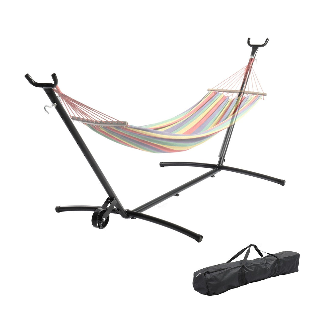 9ft Steel Hammock Stand with Built-in Wheel, Portable Hammock Stand for Outside, Heavy-Duty Hammock Stand Only for Yard or Indoor with Carrying Case, Black