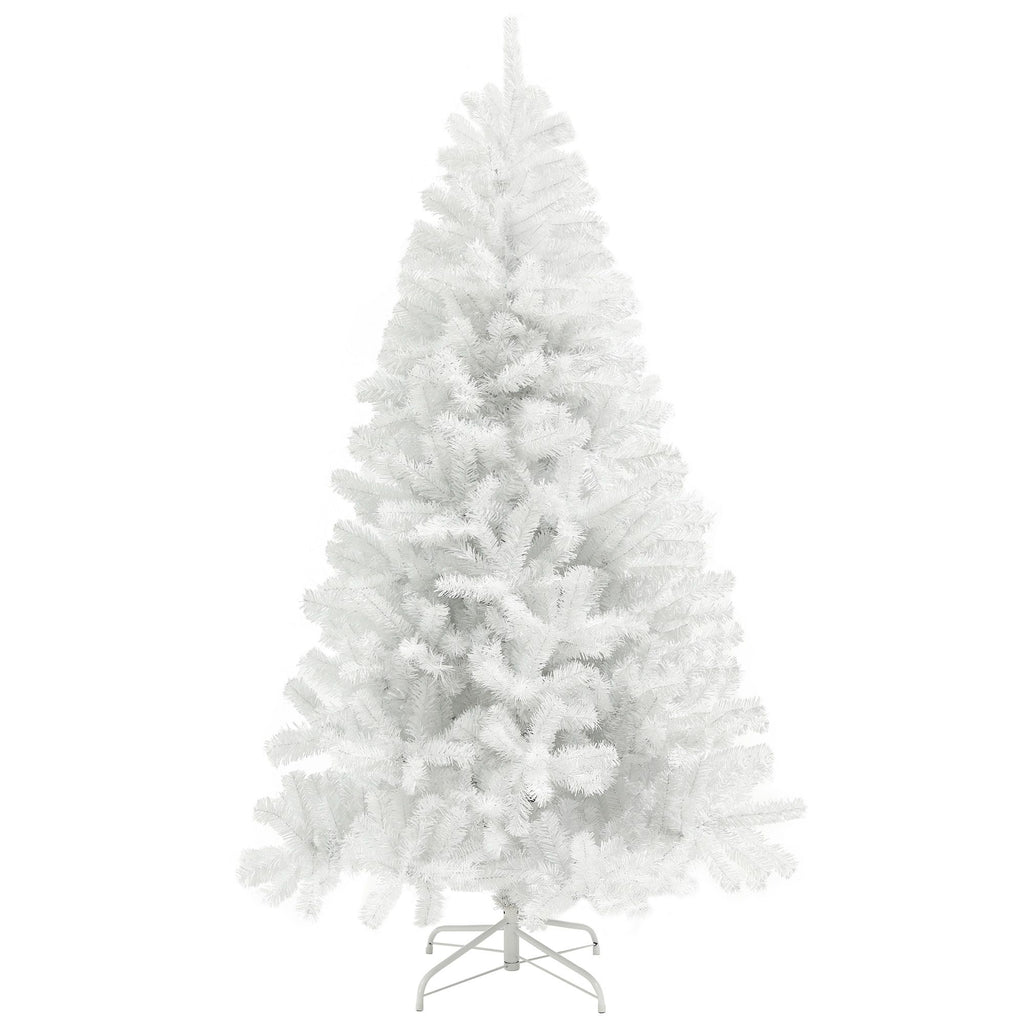 9FT White Fake Christmas Tree, Unlighted Artificial Trees w/ 2132 Branch Tips, Auto Open & Steel Base, Perfect for Home, Holiday