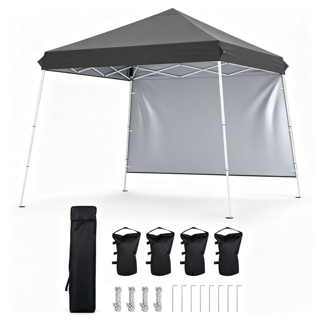 9ft x 9ft Pop Up Canopy Tent with Sidewall, UPF 50+ Silver Coated Waterproof Oxford Instant Shelter, 2-Level Adjustable Height Outdoor Canopy with Stakes Sandbags- Gray