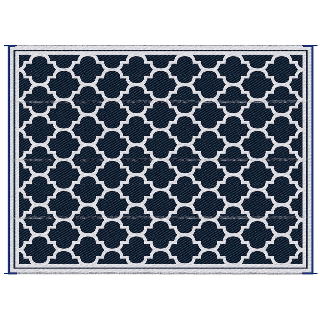 9x18 Modern Outdoor Mat, Plastic Waterproof, Reversible & Folding for Picnic, Beach, Camping, Blue & White
