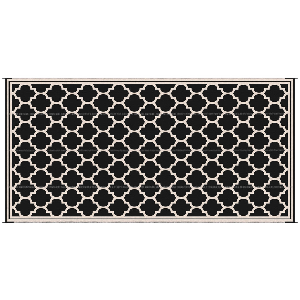9x18 Reversible RV Outdoor Rug Black and Beige Plastic Straw Patio Floor Mat for Backyard Deck Picnic Beach Camping