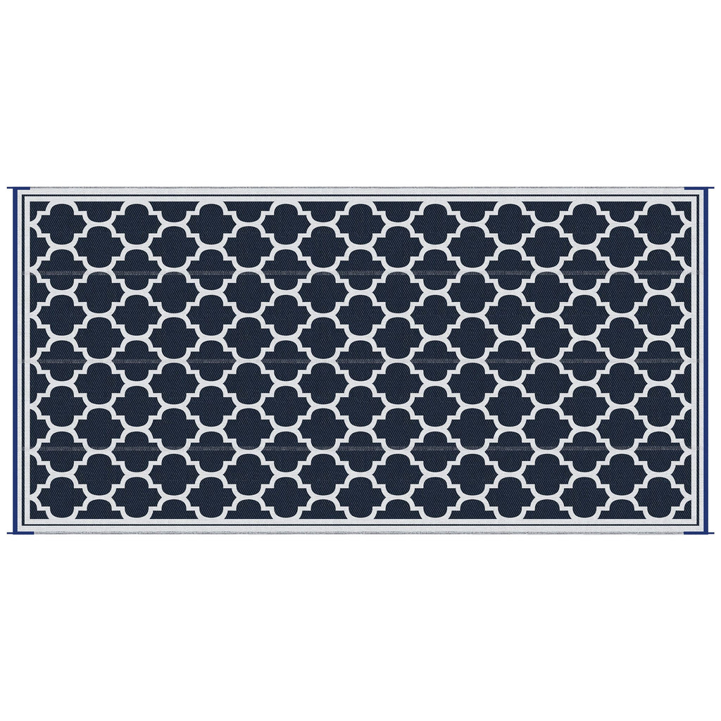 9x18 Reversible RV Outdoor Rug Blue and White Plastic Straw Patio Floor Mat for Backyard Deck Picnic Beach Camping