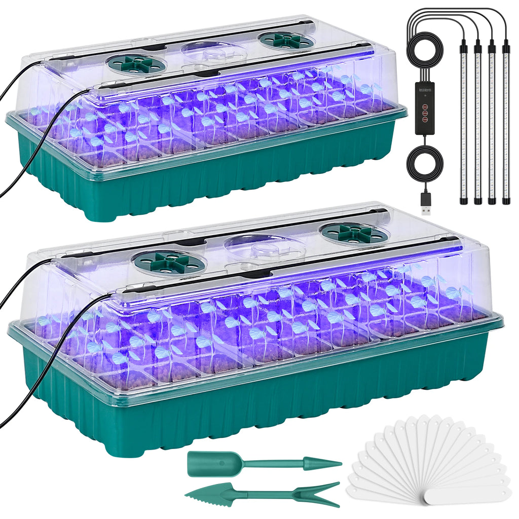 Seed starter tray with grow light, 72-cell seed germination kit, with humidity dome,and adjustable three-color lighting.