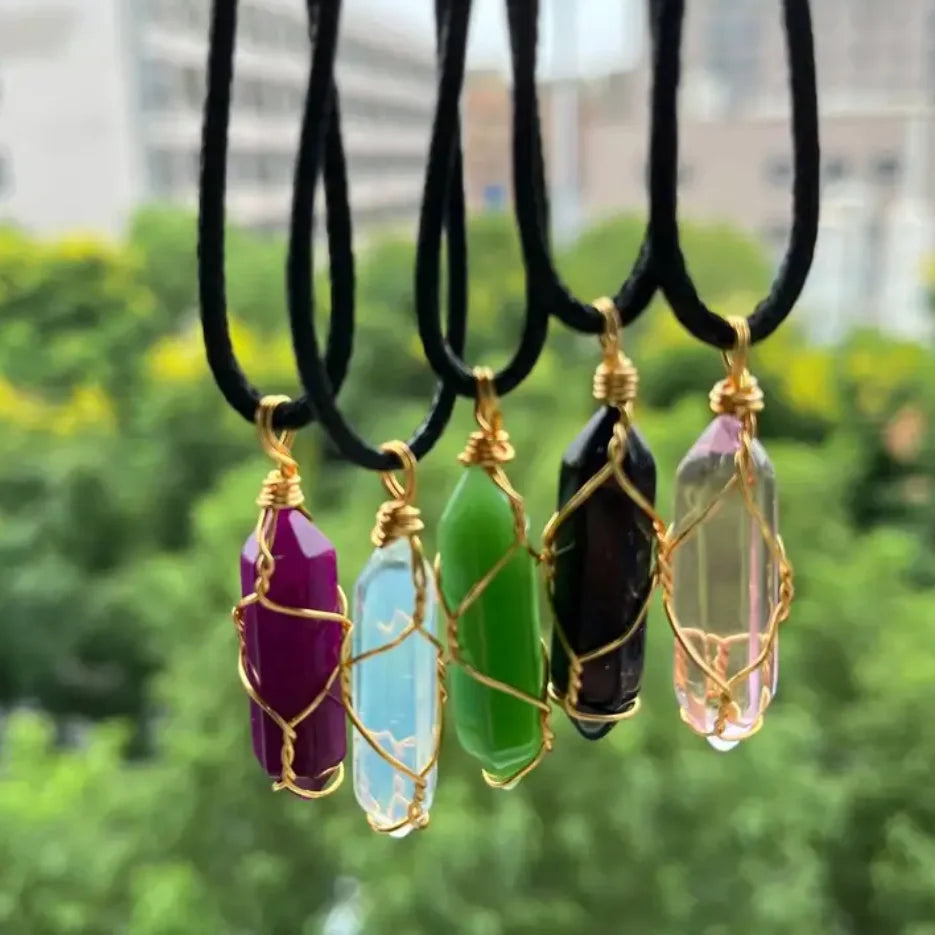 5pcs/Set Natural Handmade Point Necklace Hexagon Chain Pendant Healing Crystal Long Lasting Gift