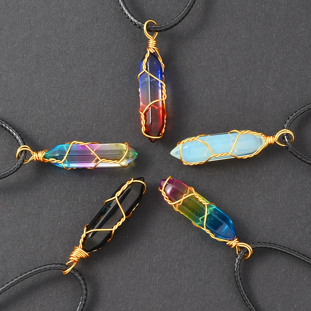 5pcs/Set Natural Handmade Point Necklace Hexagon Chain Pendant Healing Crystal Long Lasting Gift