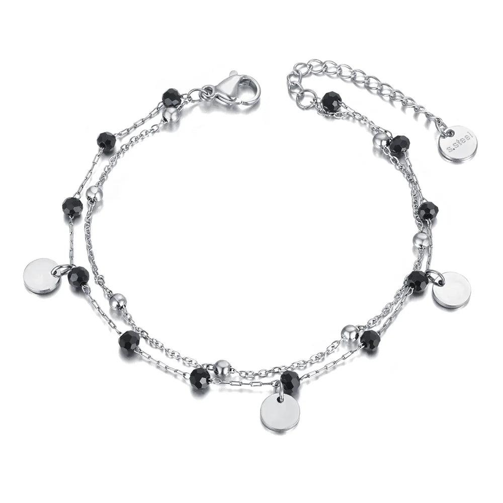 Lokaer Bohemia Style Stainless Steel Choker Necklace Bracelet Earrings Sets For Women Girls Black Crystal Chain Jewelry N21026