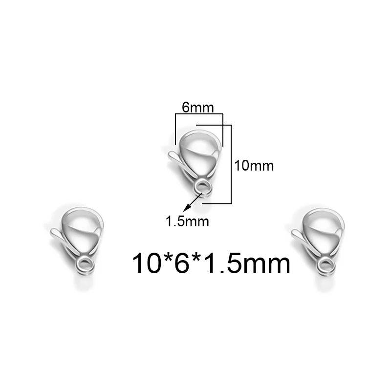 50Pcs/Lot Stainless Steel 9/10/11/12/13/15mm Lobster Clasps Hooks Connector for DIY Jewelry Findings Materials Necklace Supplies