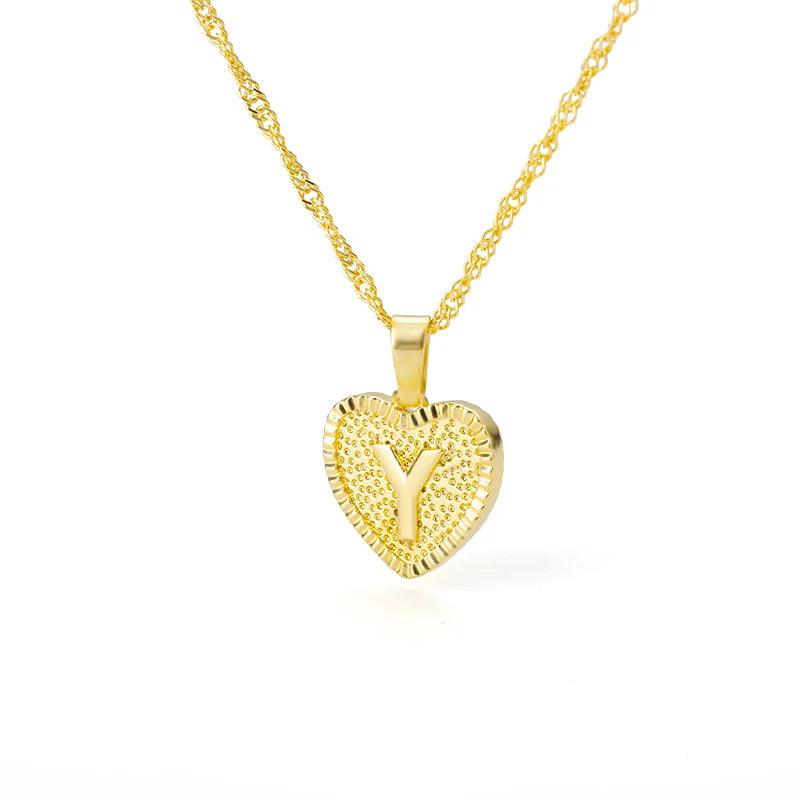 A-Z Initial Letter Heart Pendant Necklace For Women Stainless Steel Alphabet Heart Charm Chain Choker Jewelry Gift Collier Femme