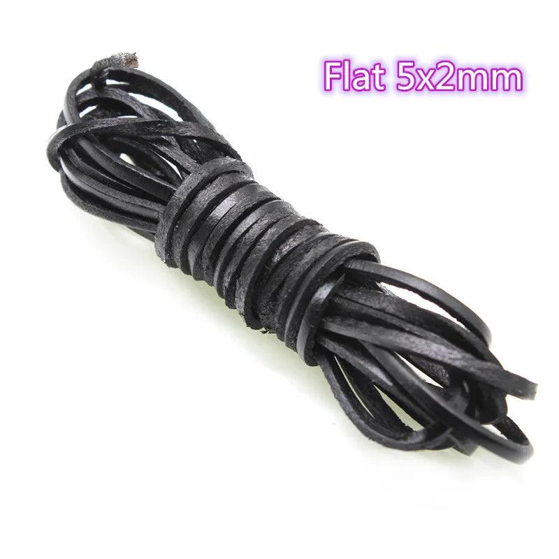 2 Meter Black Genuine Cow Leather Round/Flat Strand Thong Cord DIY Bracelet Findings Rope String For Jewelry Making Accessories