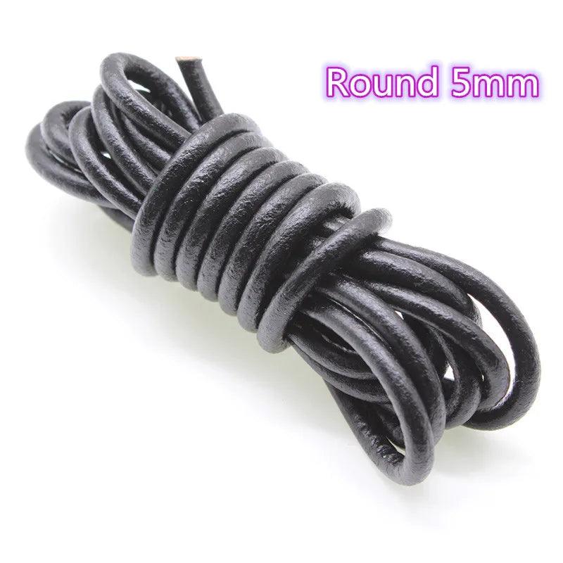 2 Meter Black Genuine Cow Leather Round/Flat Strand Thong Cord DIY Bracelet Findings Rope String For Jewelry Making Accessories