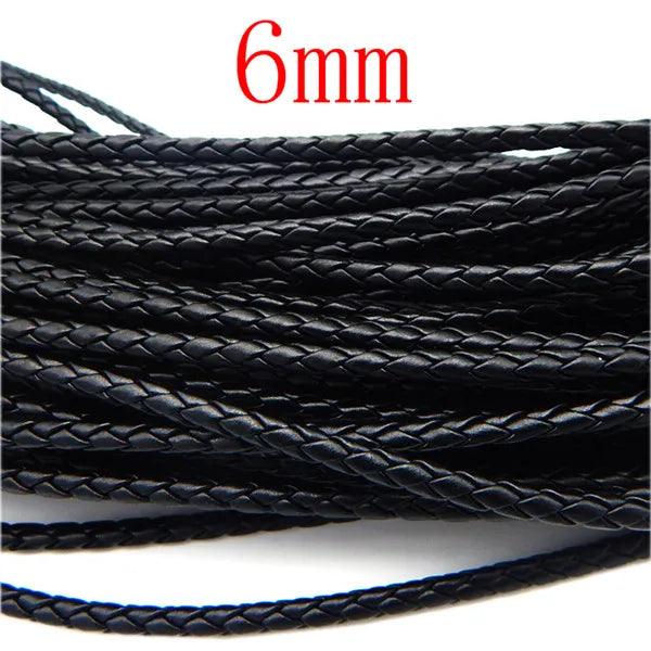 5m Black Braided Leather Cord Genuine Strap Folded Bolo Tie Rope Lace for DIY Necklaces Bracelets Pendents Jewelry Crafts Making