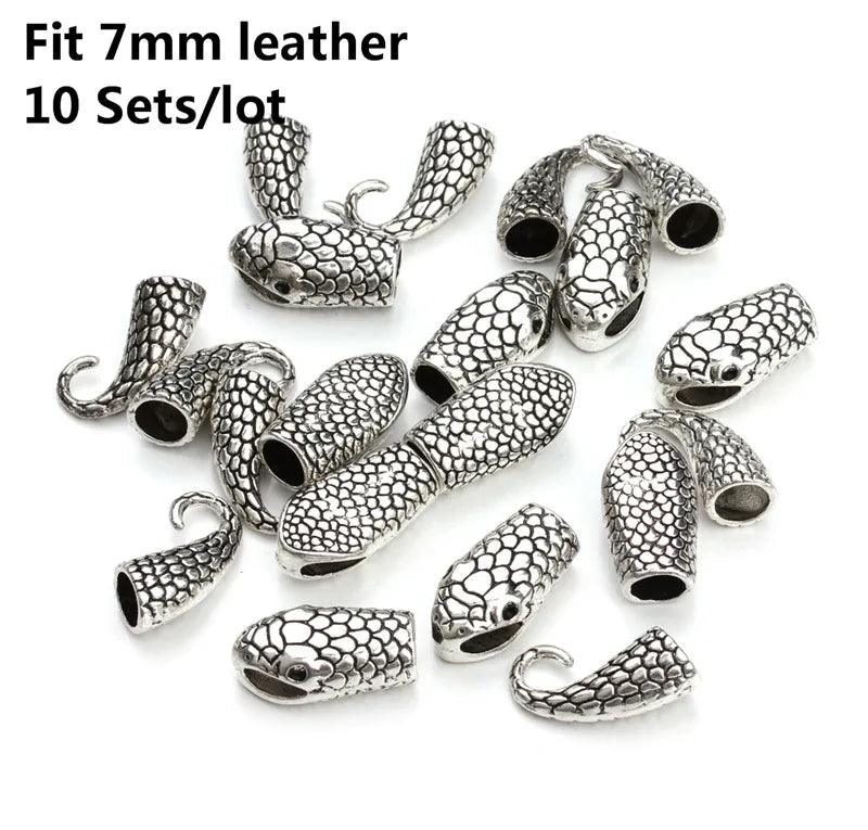 10 Pcs Antique Golden Snake Head Clasps End Caps Connector High Quality For Leather Bracelet DIY Jewelry Making Findings