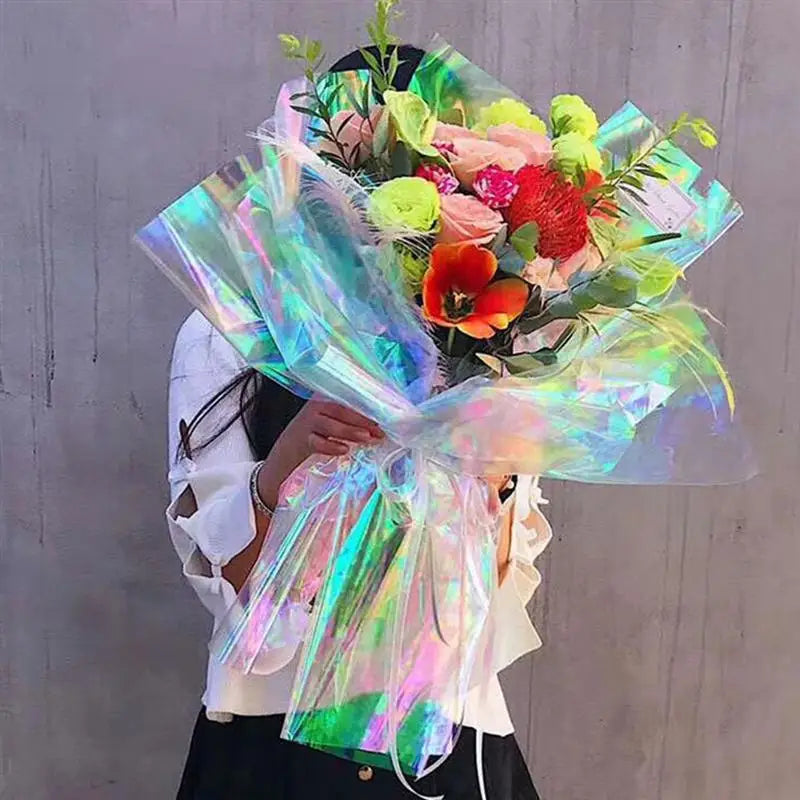 20PCS Iridescent Film Cellophane Wrapping Packaging Paper For Flower Bouquet Gift Wedding Wedding Decoration Rainbow Gradient