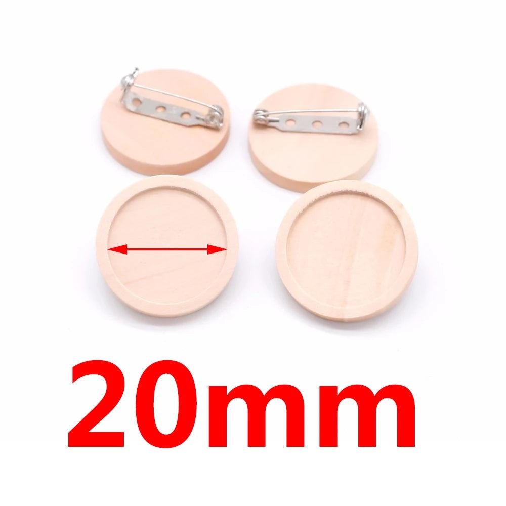 10pcs/lot Blank Wood Cabochon Brooch Base Settings 20 25 30 40mm Dia Round Bezel Tray Diy Brooches Pin Backs for Jewelry Making