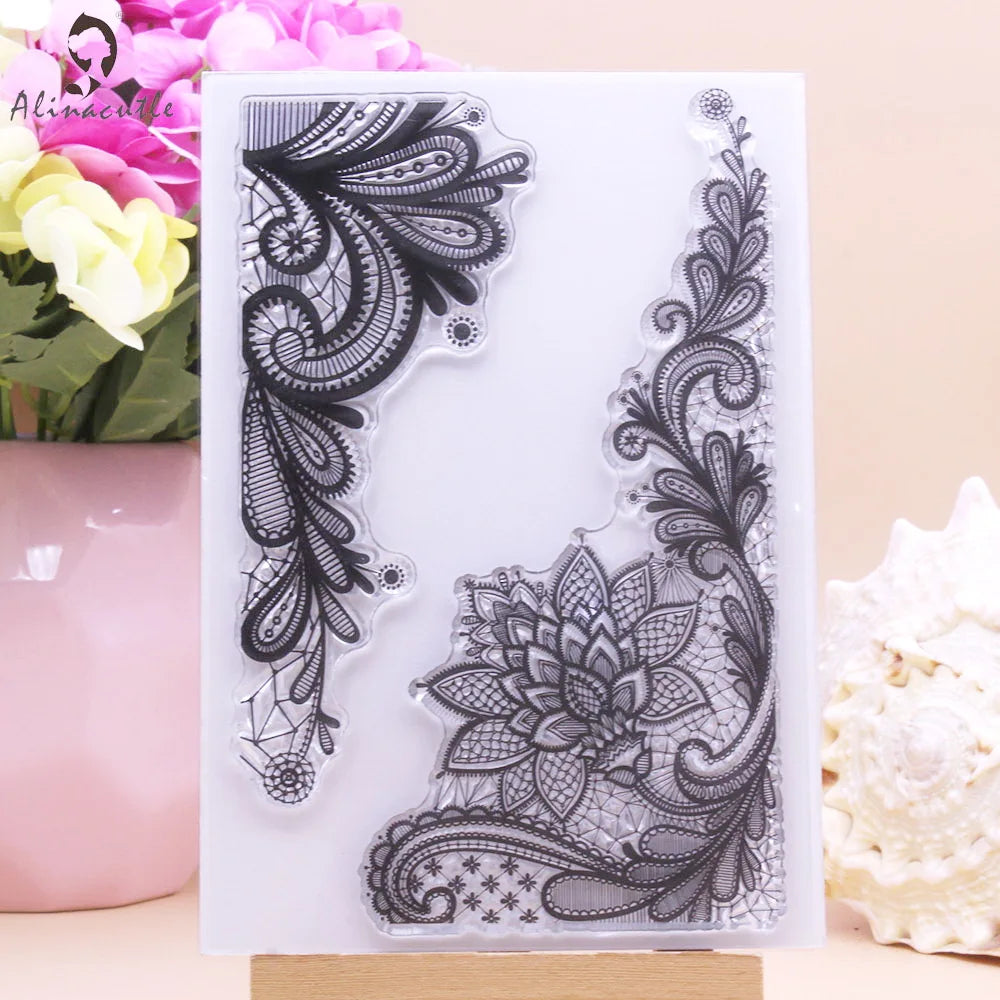 Alinacutle CLEAR STAMPS Lace Flower Border Edge DIY Scrapbooking Card Album Paper Craft Rubber Transparent Silicon Stamp