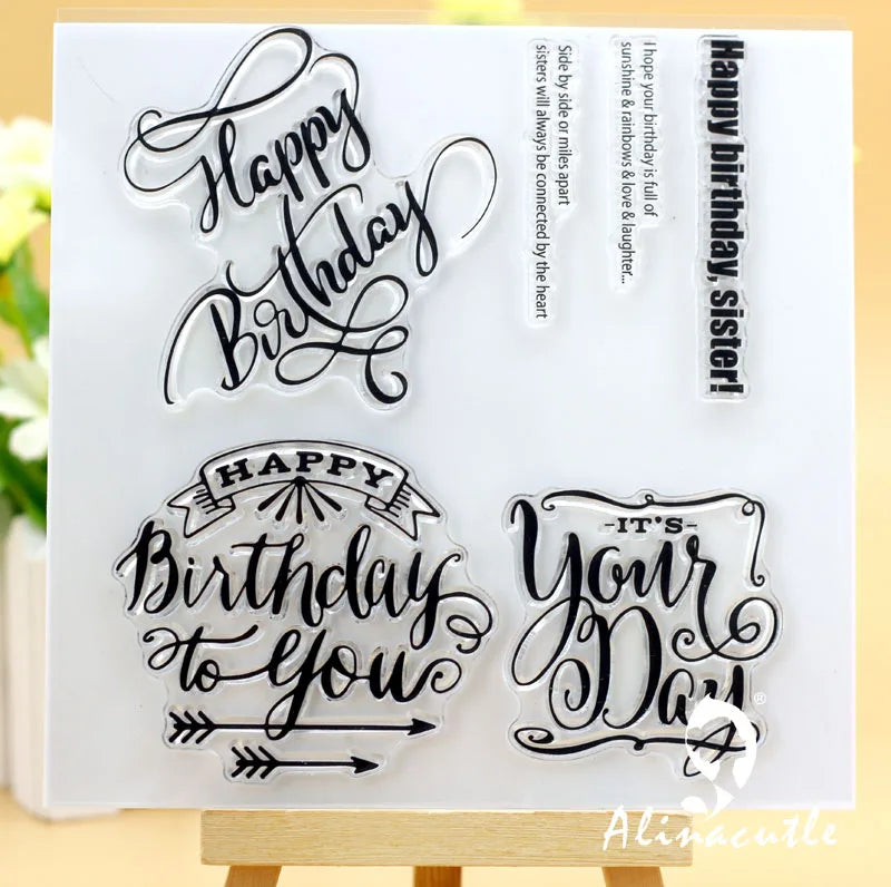 CLEAR STAMPS Happy Birthday Scrapbook Handmade Card Album Paper Craft Rubber Transparent Silicon Stamp AlinaCraft