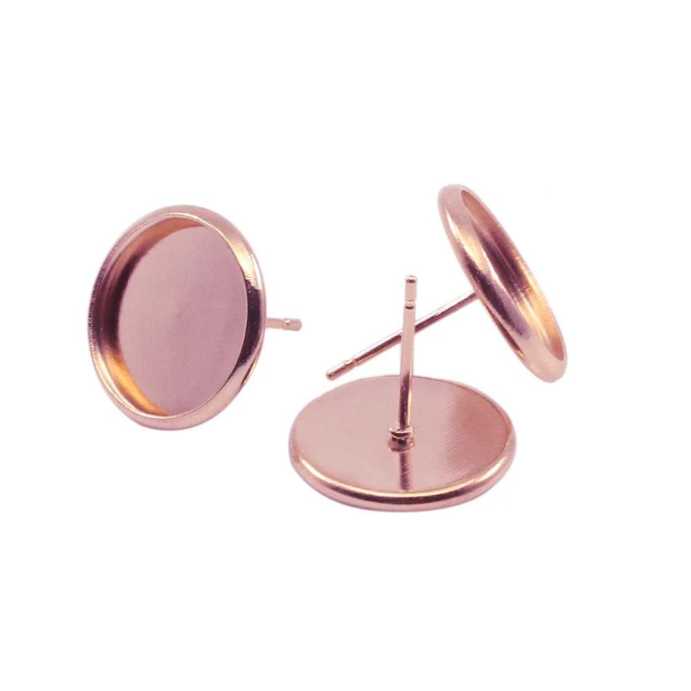 20-50pcs Stainless iron Blank Earring Base Cabochon Cameo Base 8 10 12 14 16 mm Flat Earring Setting Supplies For Jewelry Making
