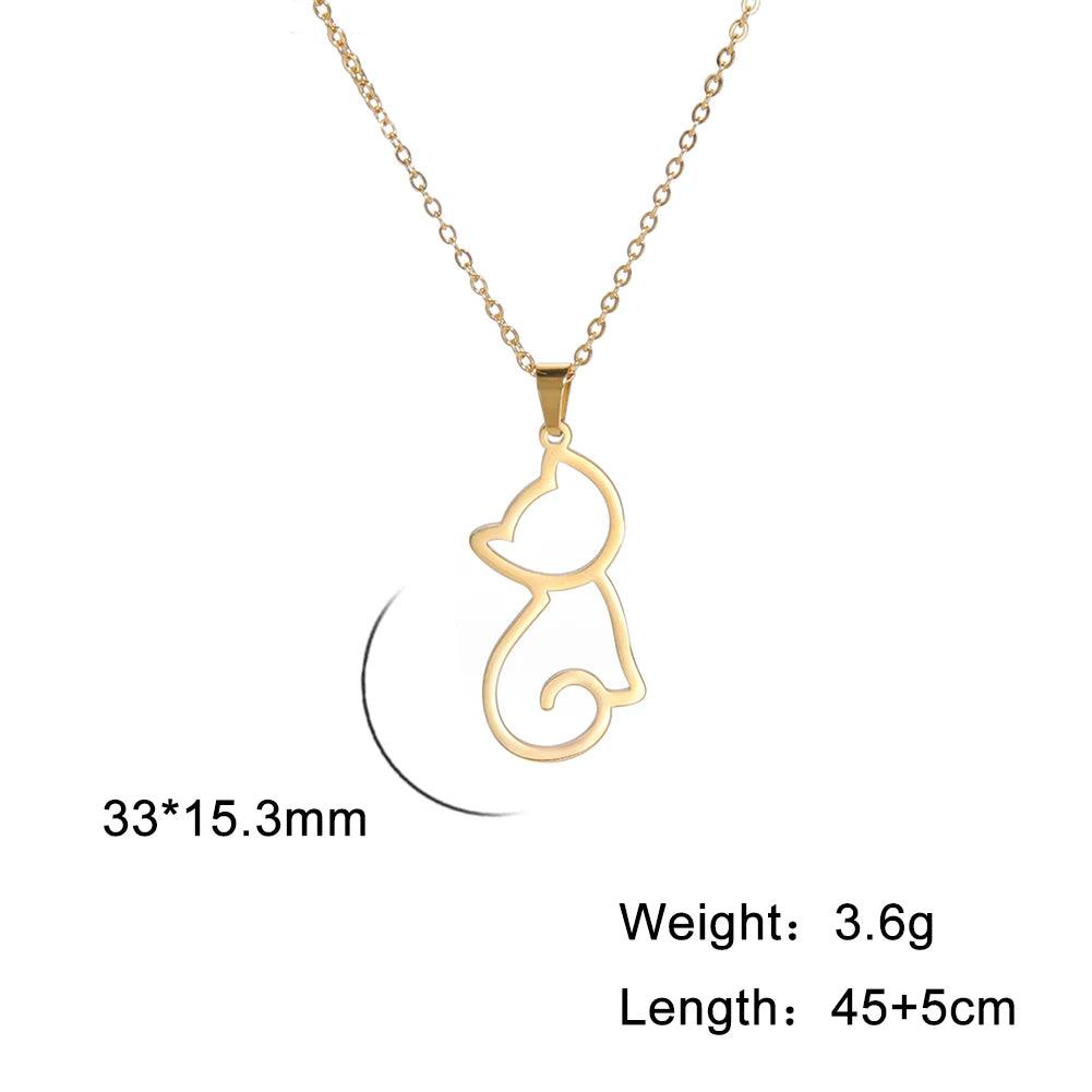 Skyrim Cute Kitten Cat Pendant Necklace Stainless Steel Cold Color Animal Neck Chain Fashion Jewelry Gift for Women Girls Friend