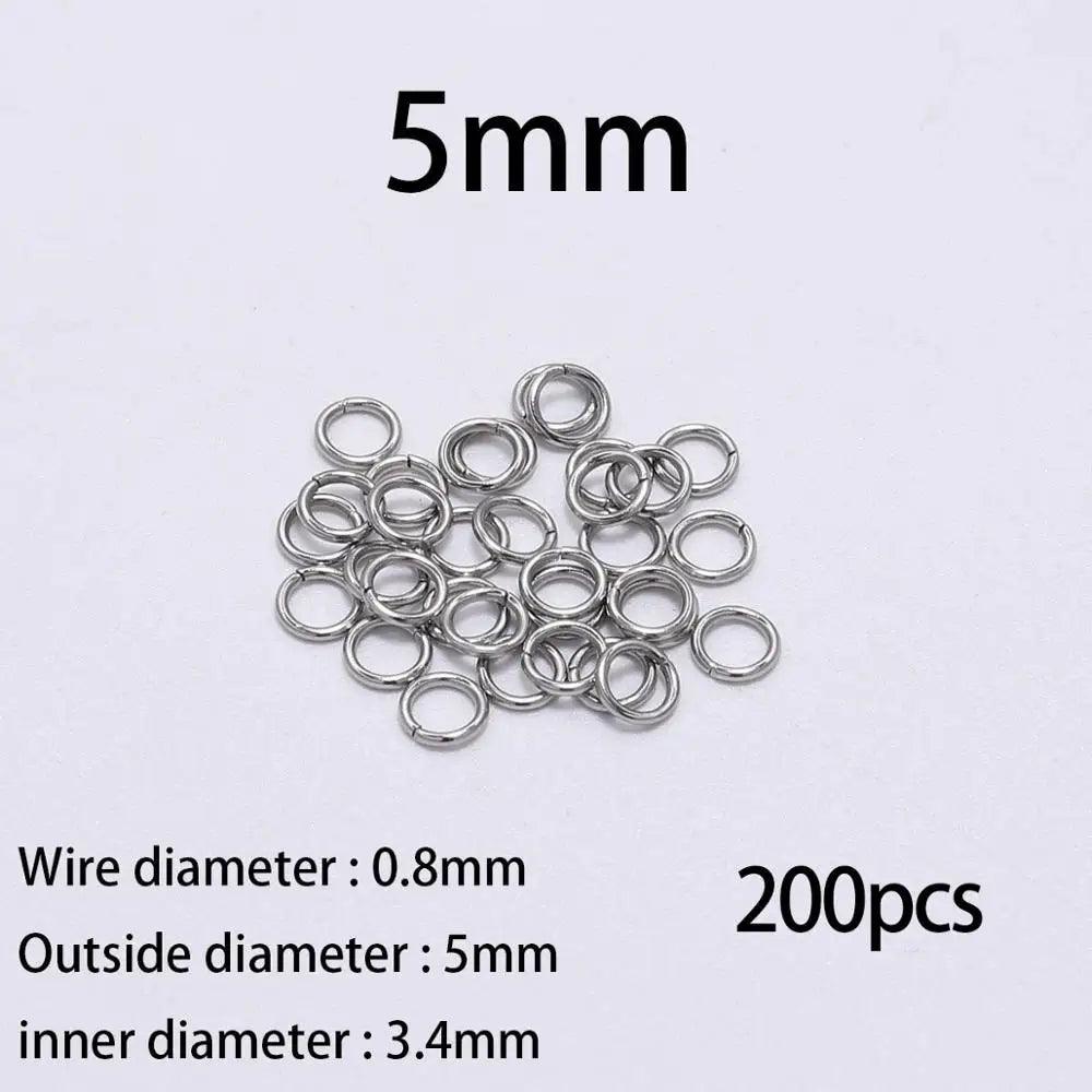 100-200pcs 3-15mm Stainless Steel Open Single Loops Jump Rings Split Ring For Jewelry Making DIY Connector Accessories