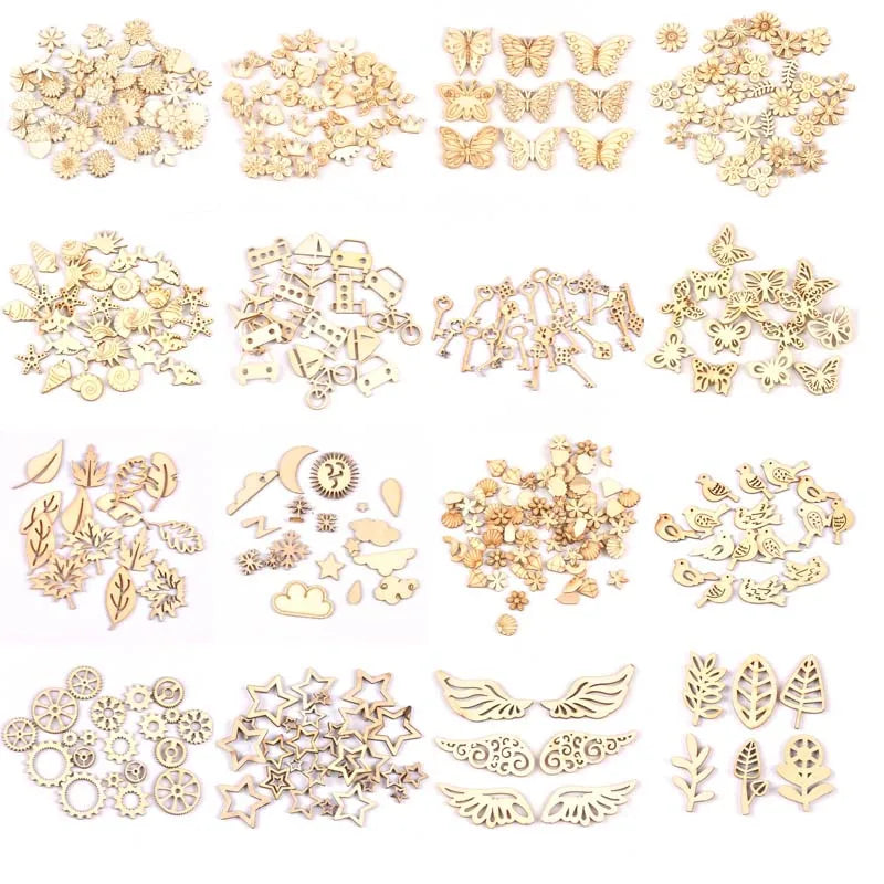 Mixed leaf/animal/butterfly chips Wooden Cutouts Craft Embellishments Scrapbooking Wood Art Wedding Decoration mt2520