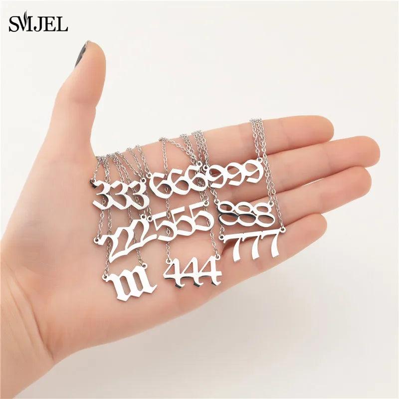 Lucky 777 Angel Number Necklace 111 222 333 444 555 666 888 999 Stainless Steel Number Pendant Necklaces Best Gift Women Men