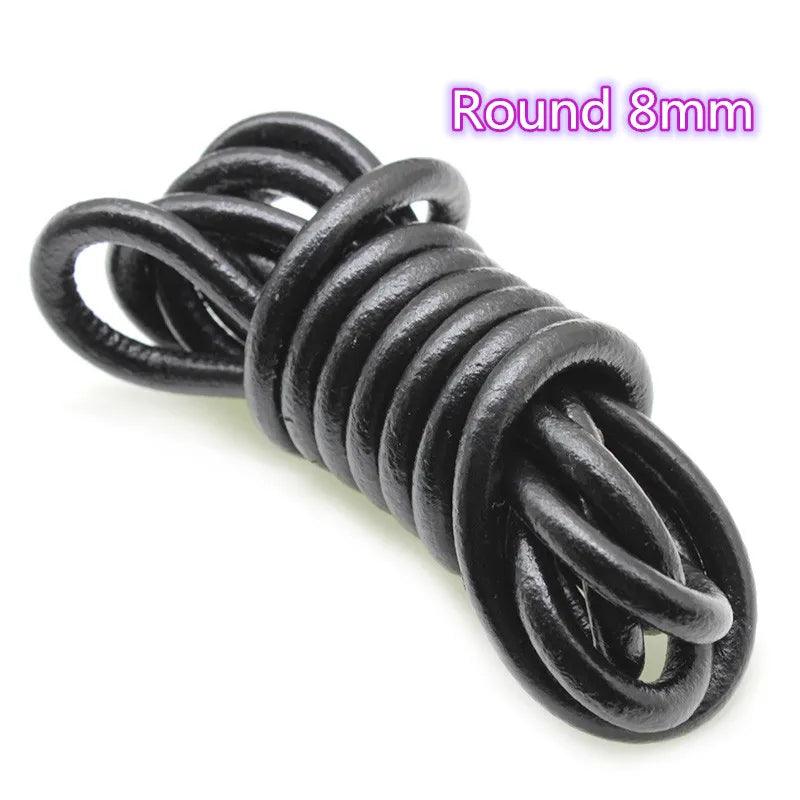 2 Meter Black Genuine Cow Leather Round/Flat Strand Thong Cord DIY Bracelet Findings Rope String For Jewelry Making Accessories