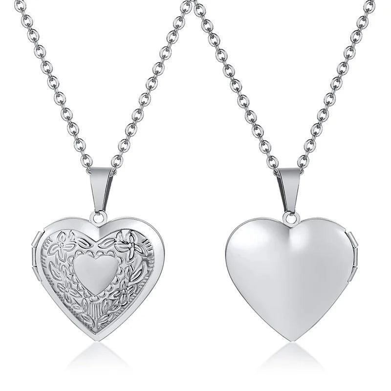 Vnox Monogram Floral Oval Heart Locket Pendant Necklaces for Women Men, Stainless Steel Photo Frame Promise Love Keepsake Collar