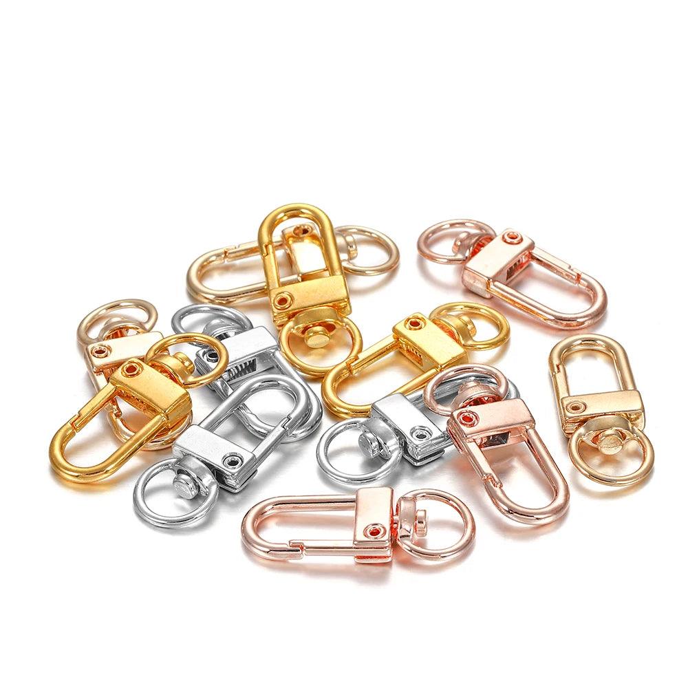 10pcs/lot 12x33mm Rotating Dog Buckle Gold Rhodium Metal Lobster Clasps Hooks For DIY Jewelry Making Key Ring Chain Accessories