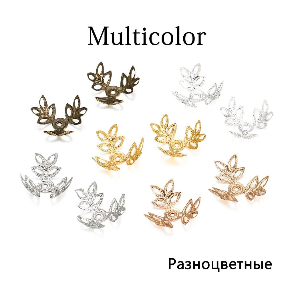 100pcs/lot 16x16mm Metallic KC Gold Three leaves Spacer Beads End Cap For DIY Jewelry Making Bracelet Findings Supplies