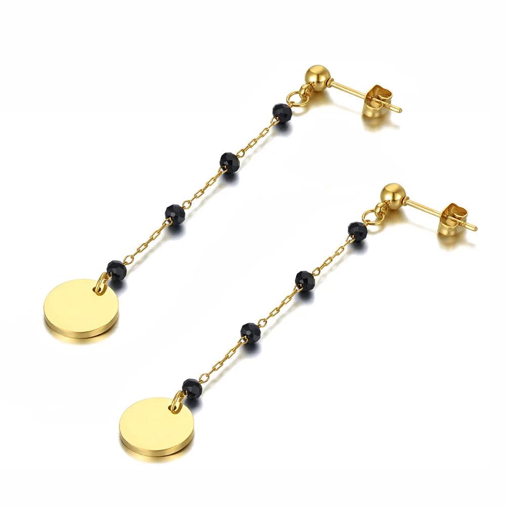 Lokaer Bohemia Style Stainless Steel Choker Necklace Bracelet Earrings Sets For Women Girls Black Crystal Chain Jewelry N21026