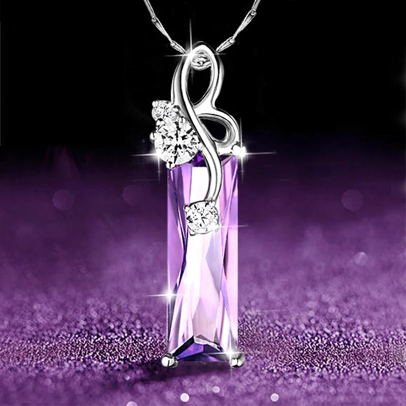 Huitan Aesthetic Purple CZ Women's Necklace Marquise/Square/Water Drop/Flower Pendant Luxury Fashion Female Wedding Jewelry 2021