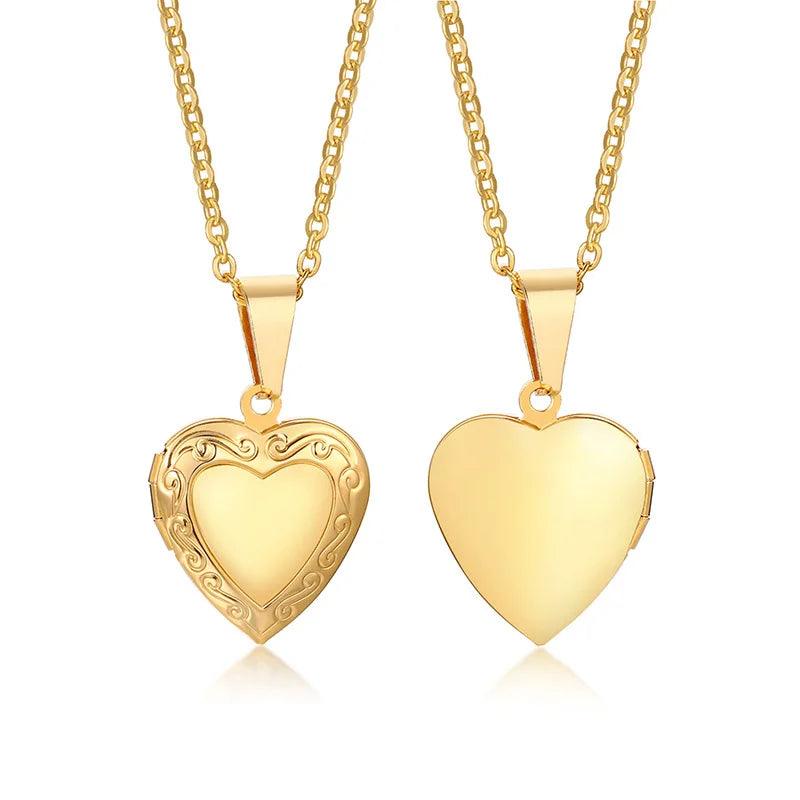 Vnox Monogram Floral Oval Heart Locket Pendant Necklaces for Women Men, Stainless Steel Photo Frame Promise Love Keepsake Collar